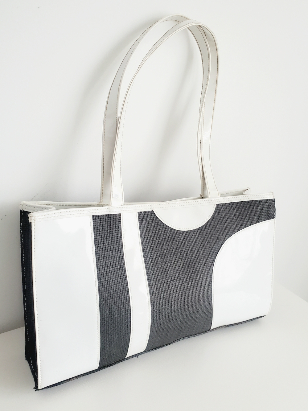 White and Gray Structured Women’s Tote Bag - Modern Panel Design